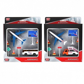 Набор Аэропорт с металлическим самолётом и машиной, с аксессуарами, 7,5 см. (Технопарк, 30814sim)